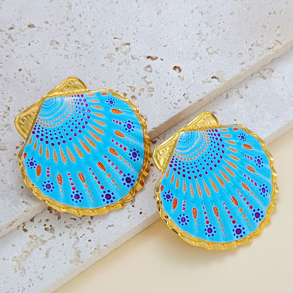 Boucles d'Oreilles Coquillage Couleurs bleue