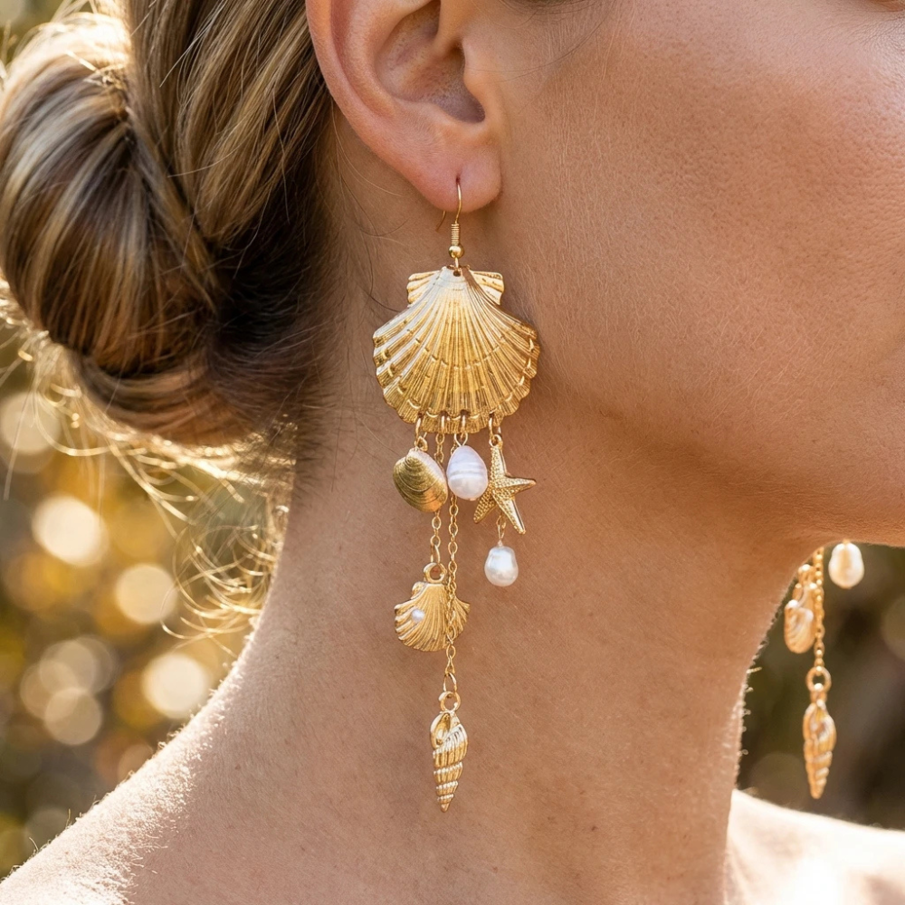 Boucles d'Oreilles Étoile de Mer Coquillage femme