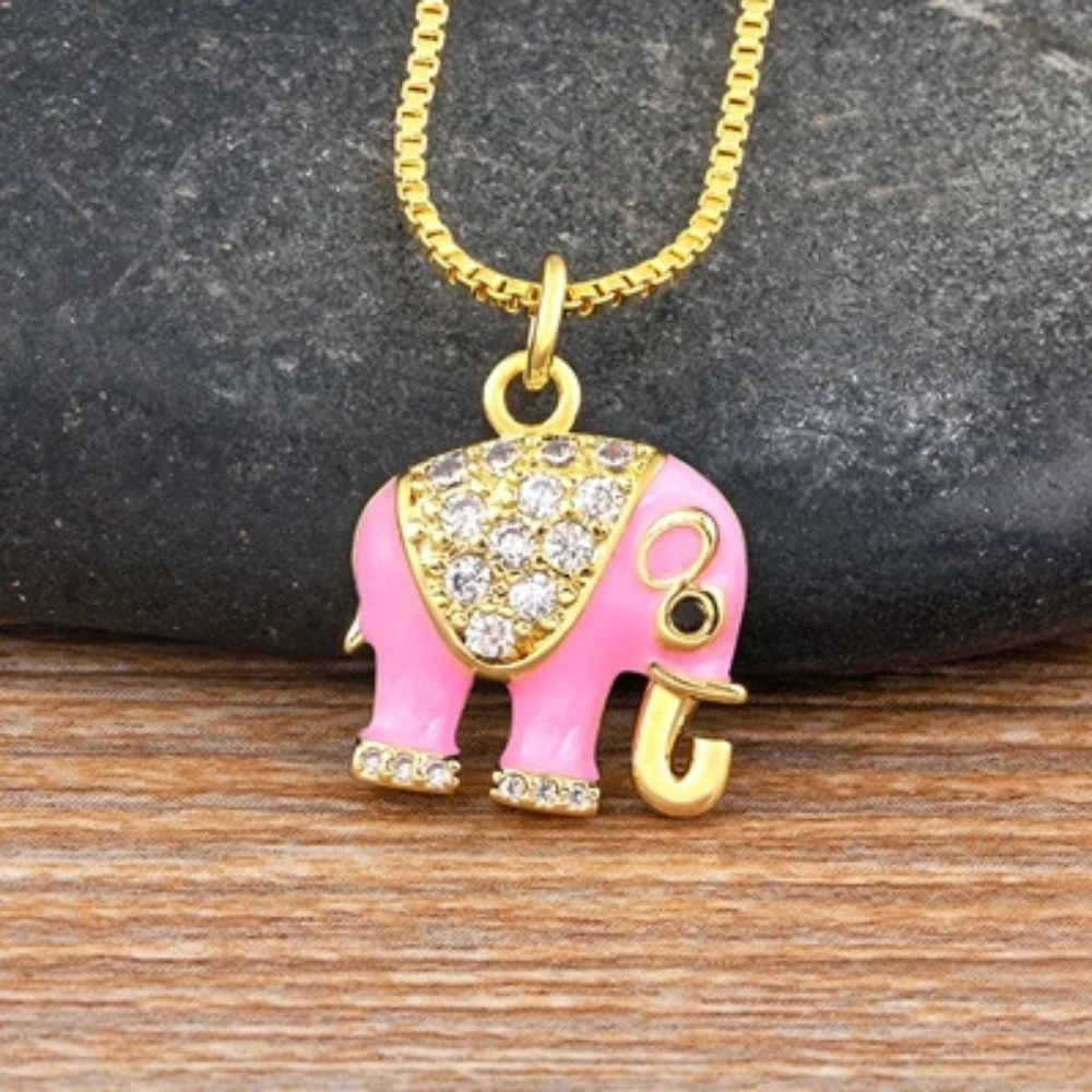 Collier Éléphant rose