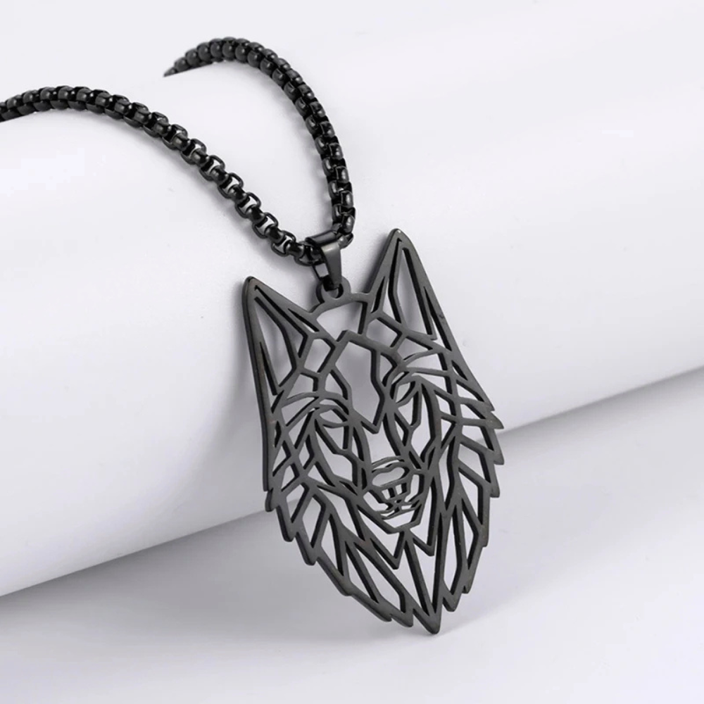 Collier Loup geometrique noir