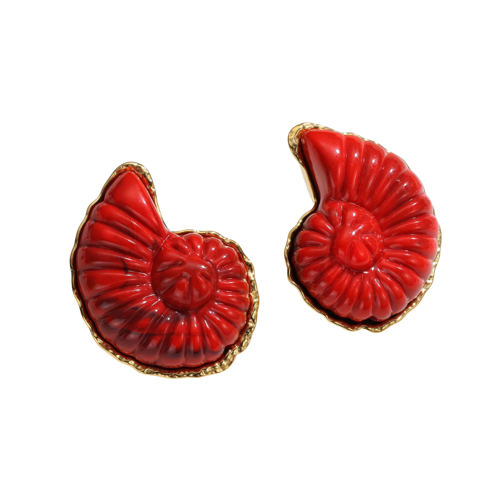 Boucles d'Oreilles Coquillage Ammonite rouge