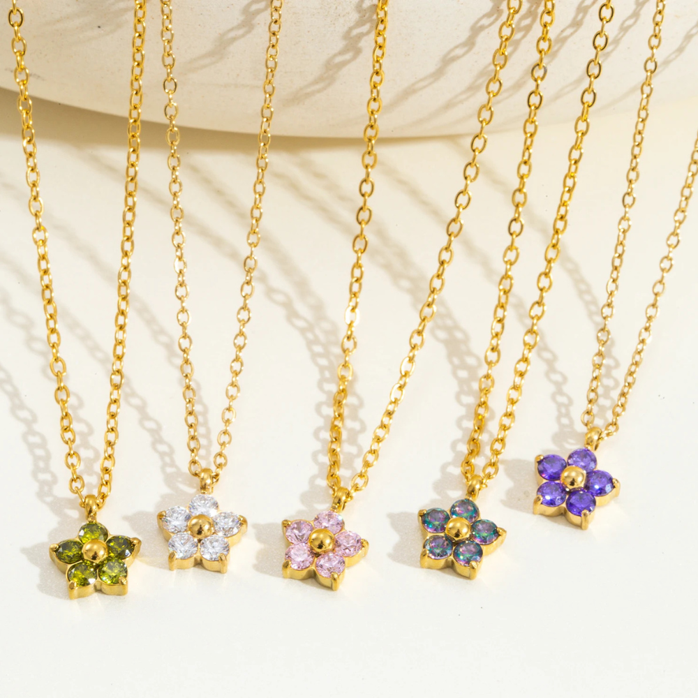 Collier petite Fleur Strass doré