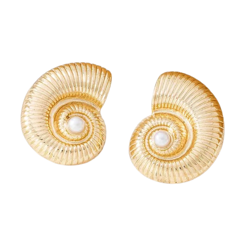 Boucles d'Oreilles Escargot Perle Blanche or