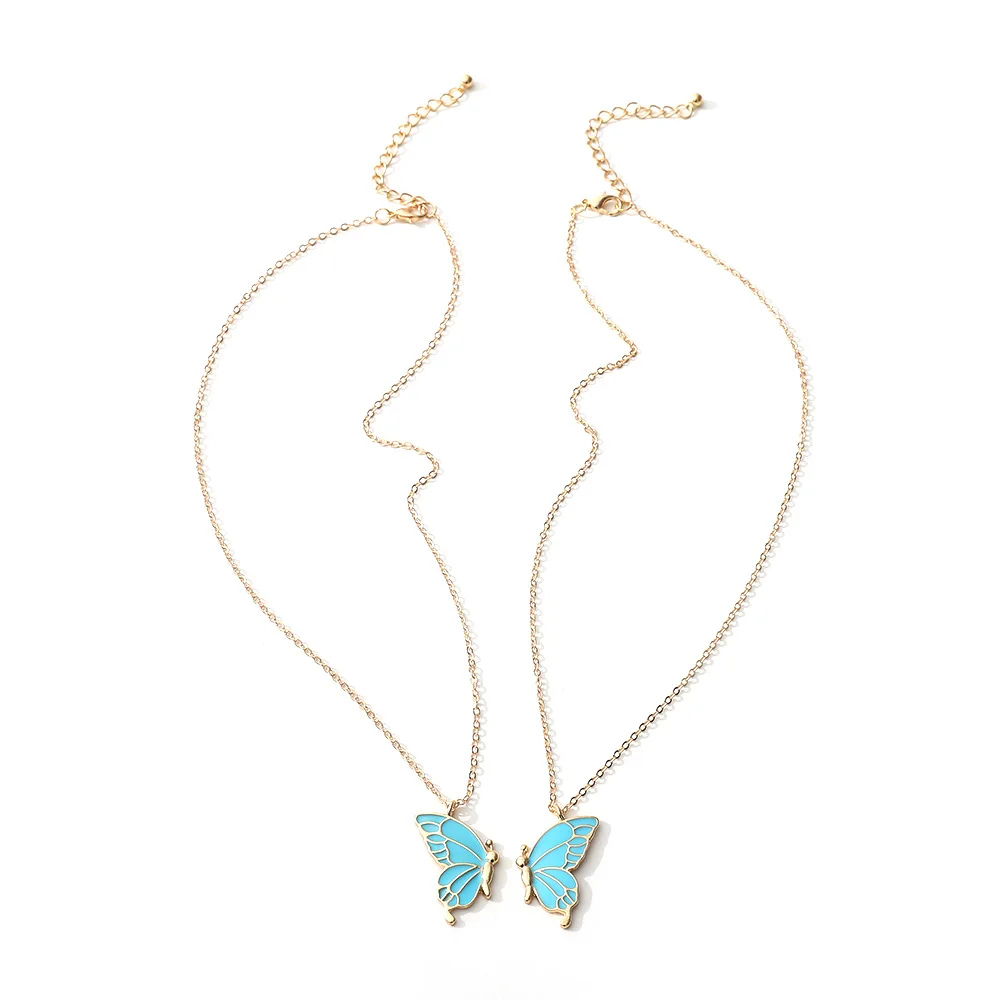 Double Collier Papillon bleu