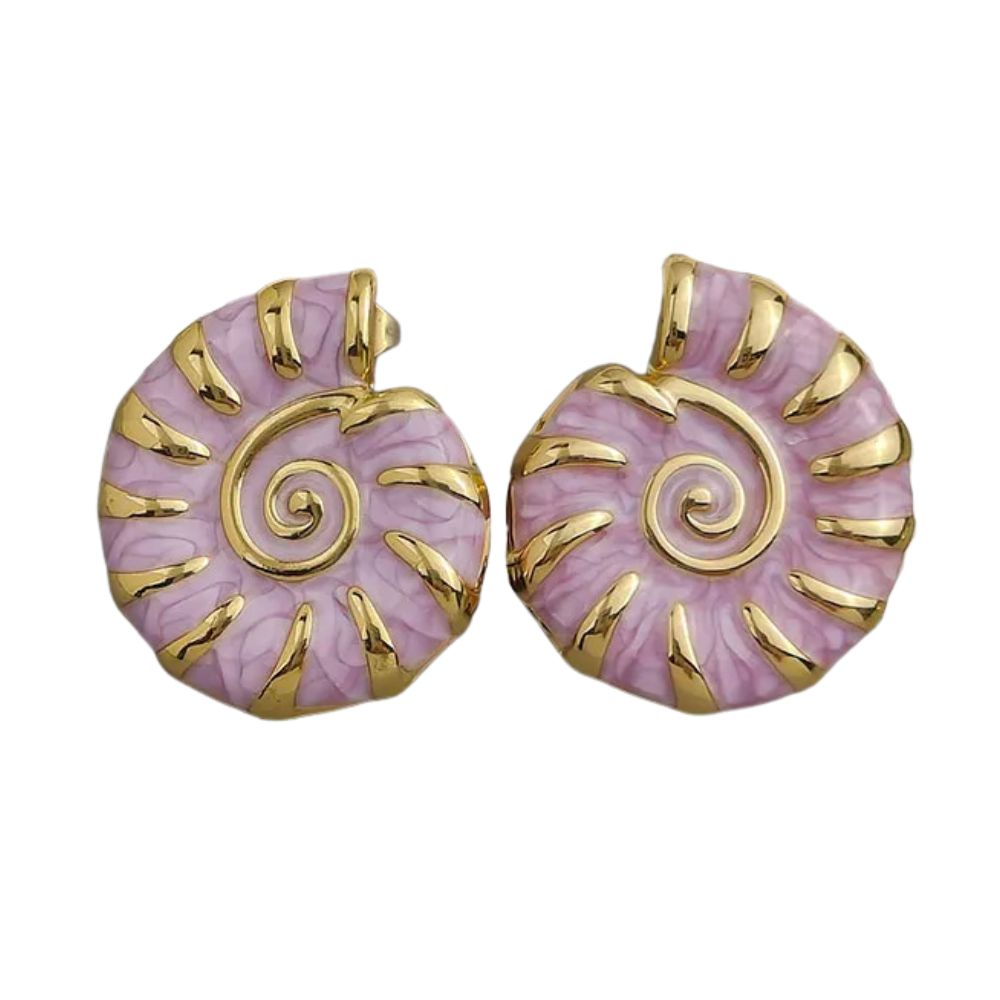 Boucles d'Oreilles Coquillage Or et violet