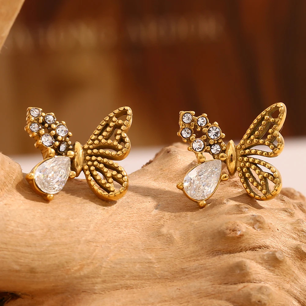 Boucles d'Oreille Papillon diamant or