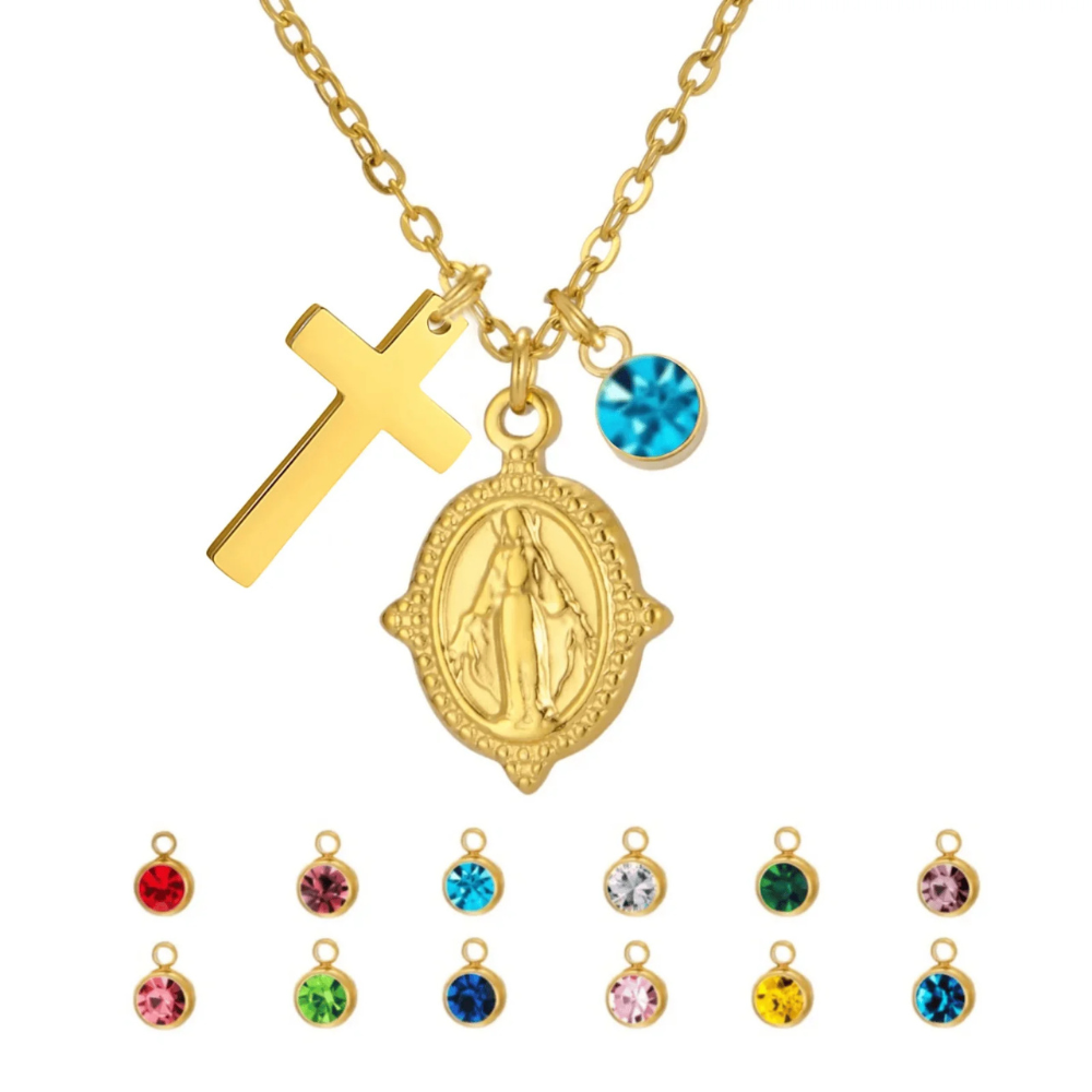 Collier Croix et Vierge avec Diamant