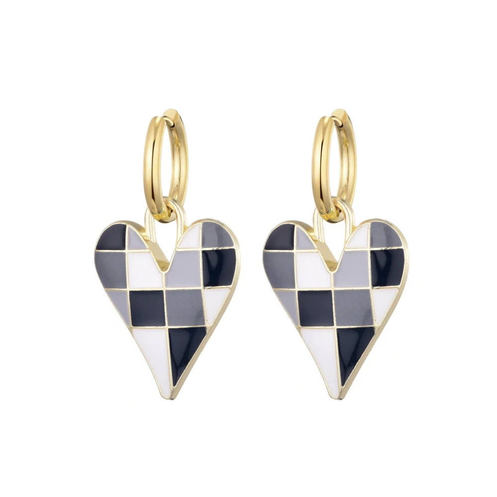 Boucles d'Oreilles Coeur Carreaux gris