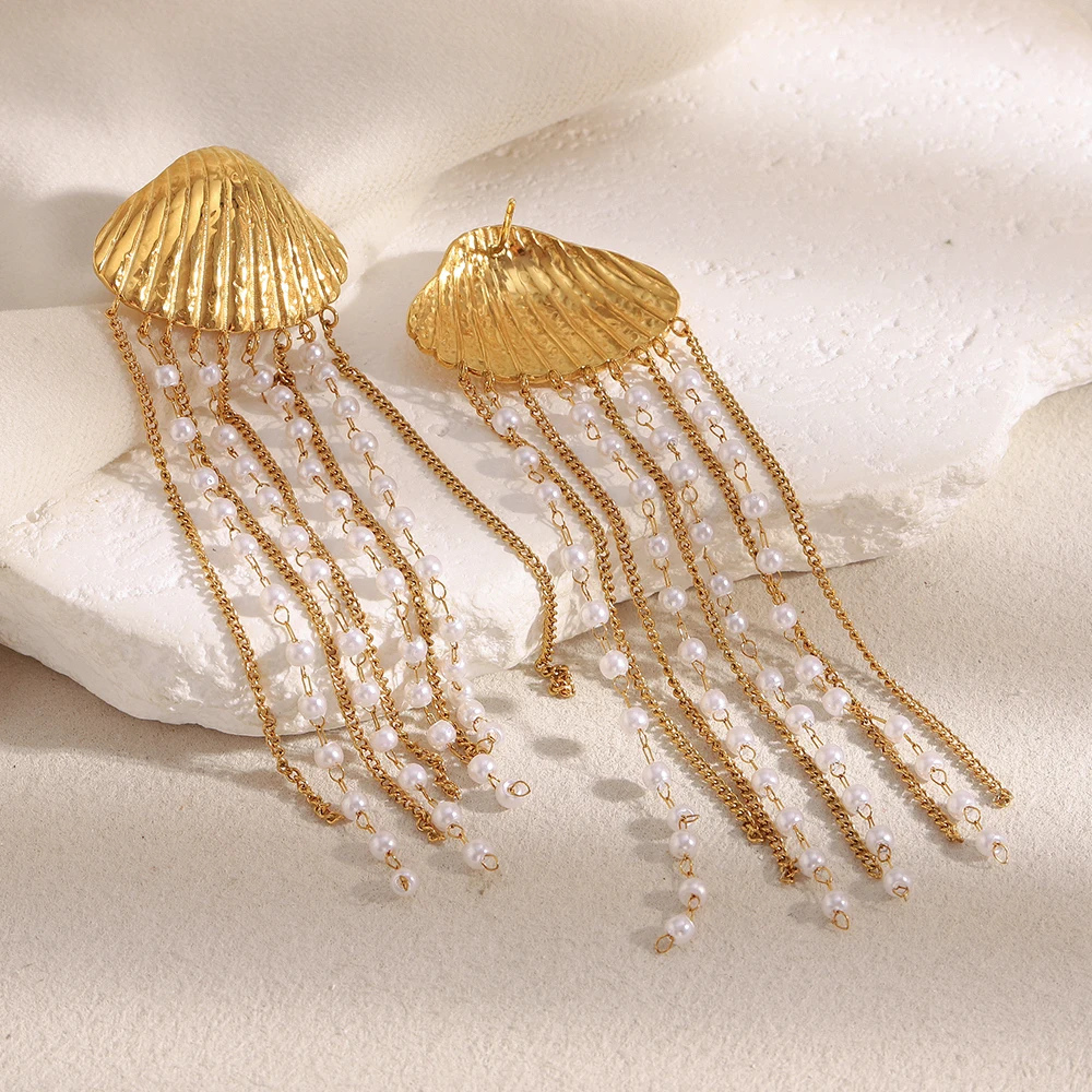 Boucles d'Oreilles Coquillage Tombantes femme or