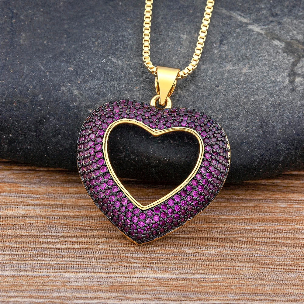Collier Pendentif Coeur Strass Couleur violet