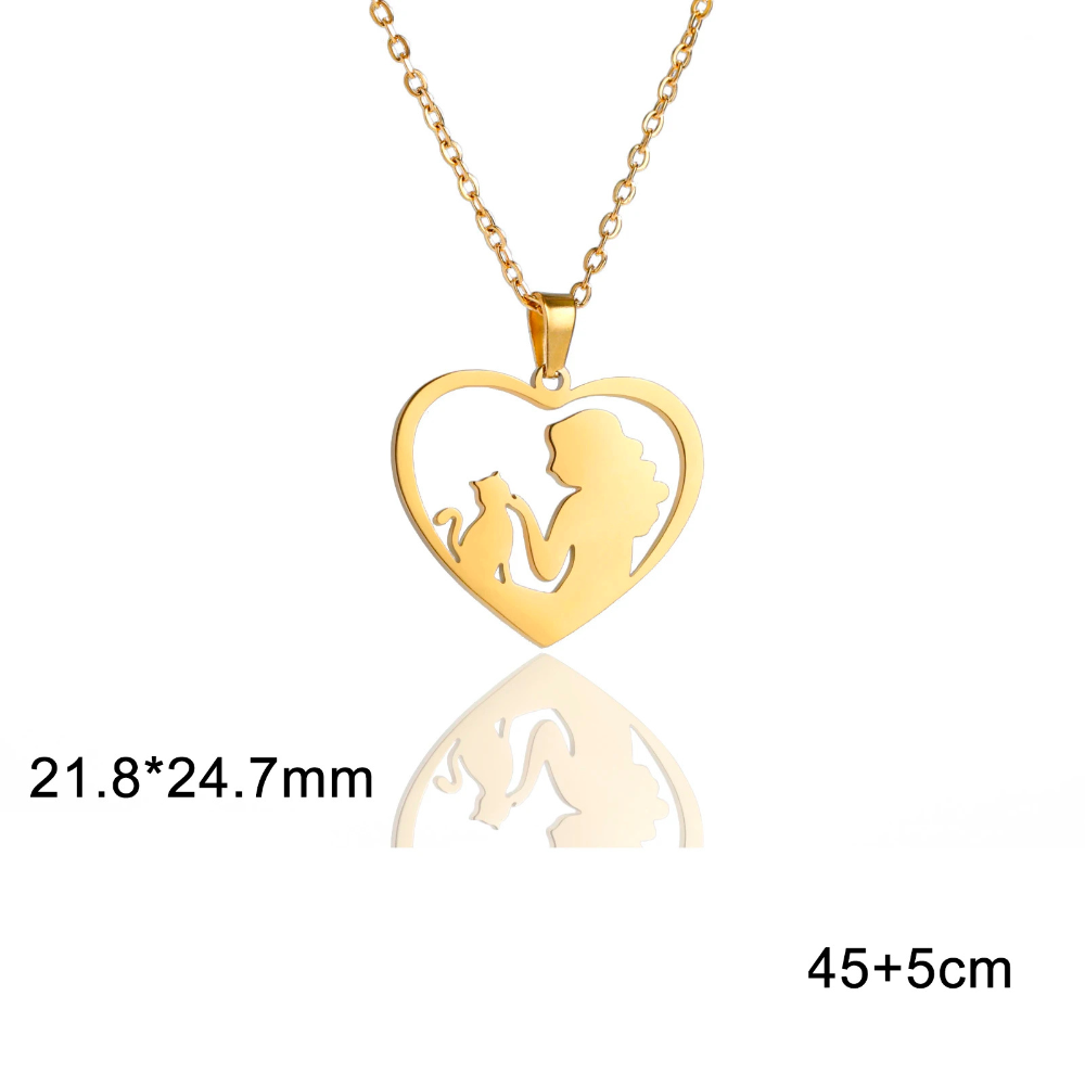 Collier Coeur Chat et Femme doré