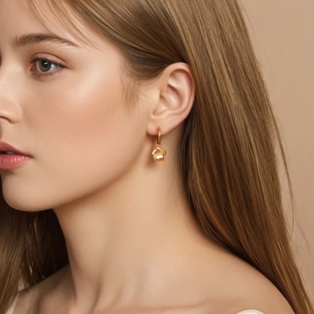 Boucles d'Oreilles Fleur Pendantes femme