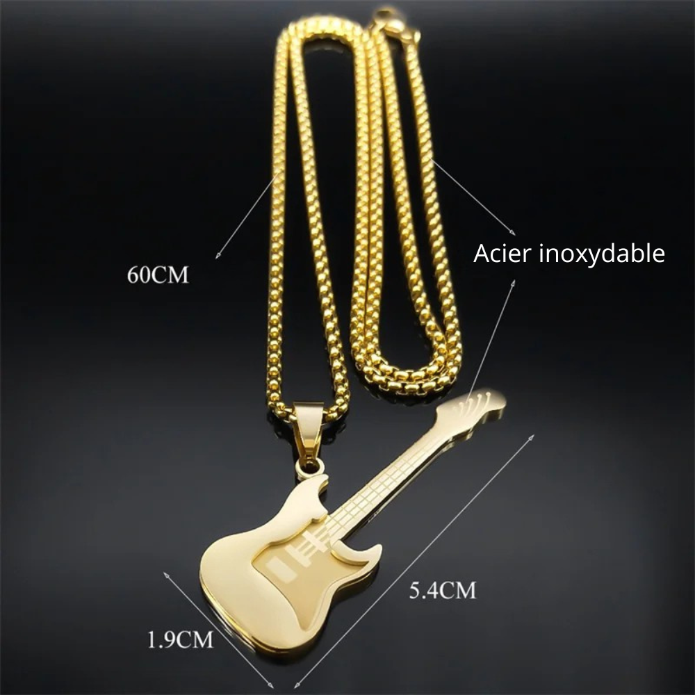 Collier Guitare Basse or