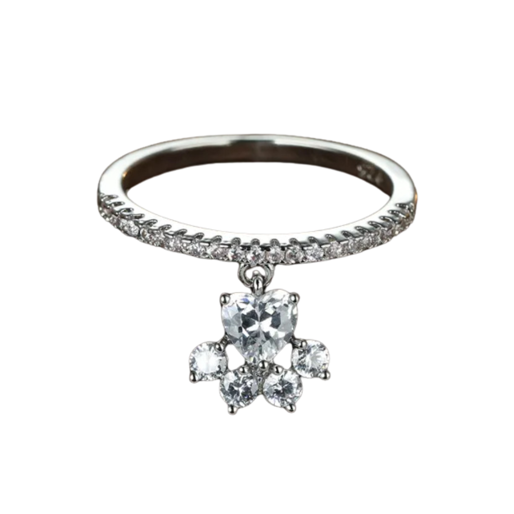 Bague Patte de Chien Strass argent