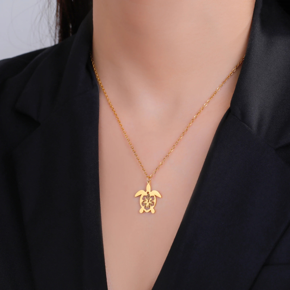 Collier Tortue Floral femme