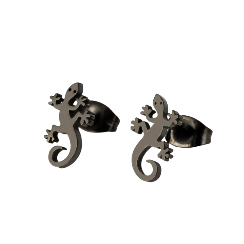 Boucles d'Oreilles Petit Lézard noir