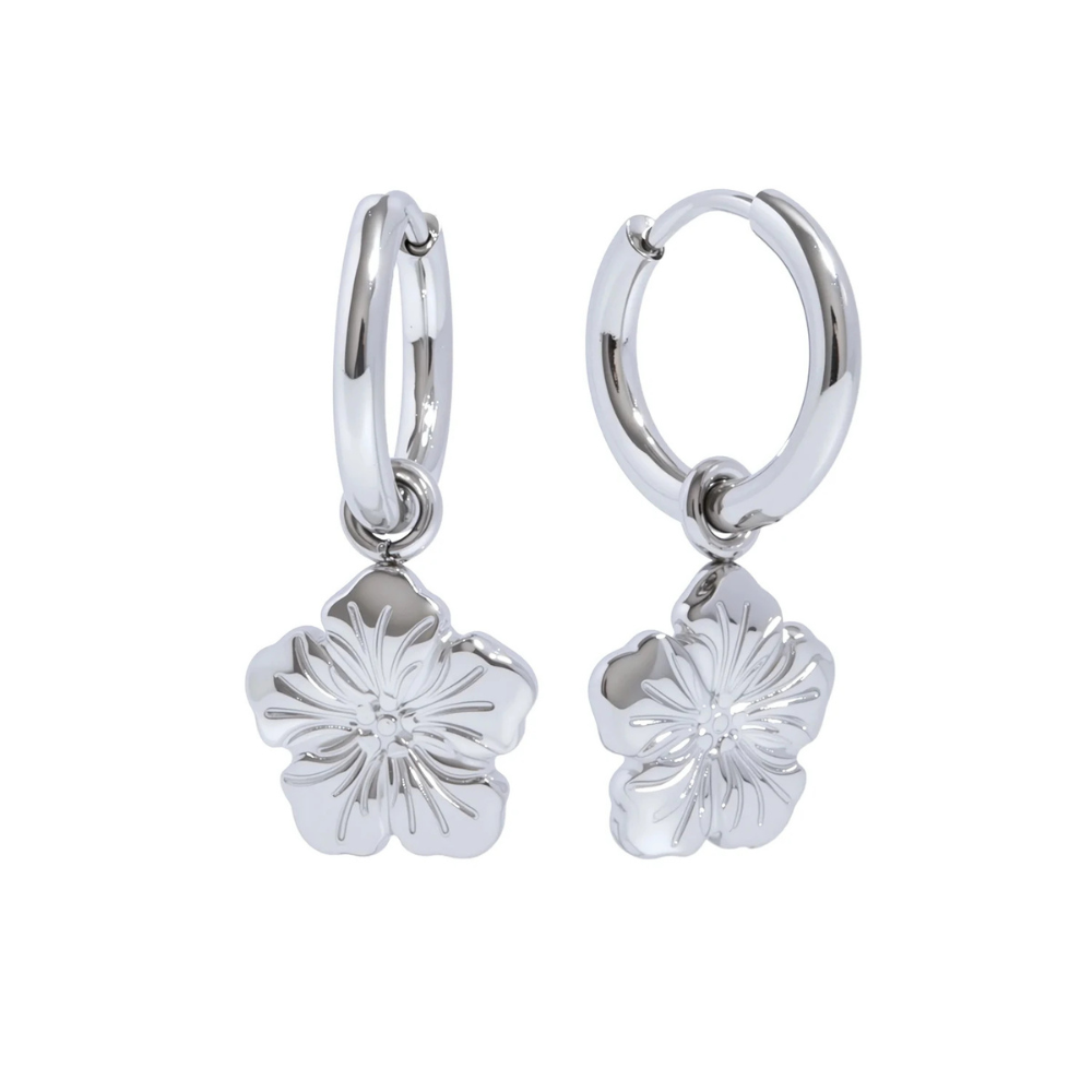 Boucles d'Oreilles Fleur Pendantes argent
