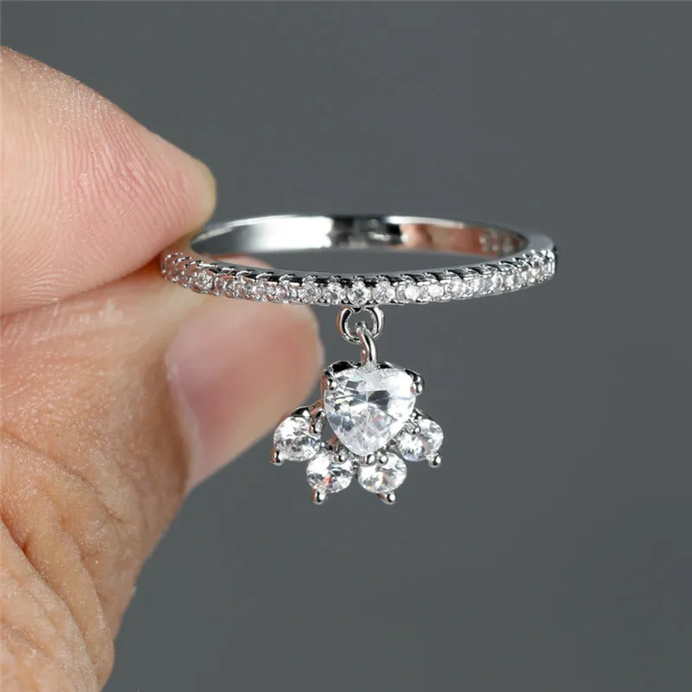 Bague Patte de Chien Strass acier inox