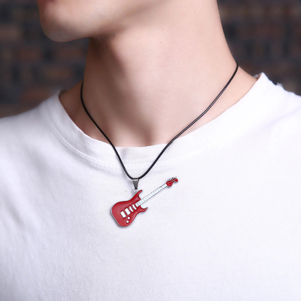 Collier Guitare rouge homme