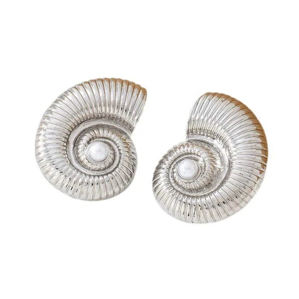 Boucles d'Oreilles Escargot Perle Blanche argent