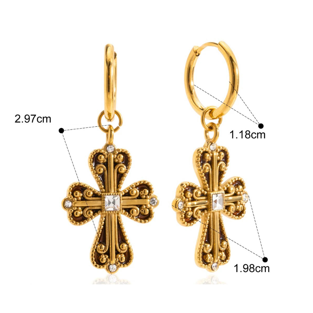 Boucles d'Oreilles Croix Vintage doré