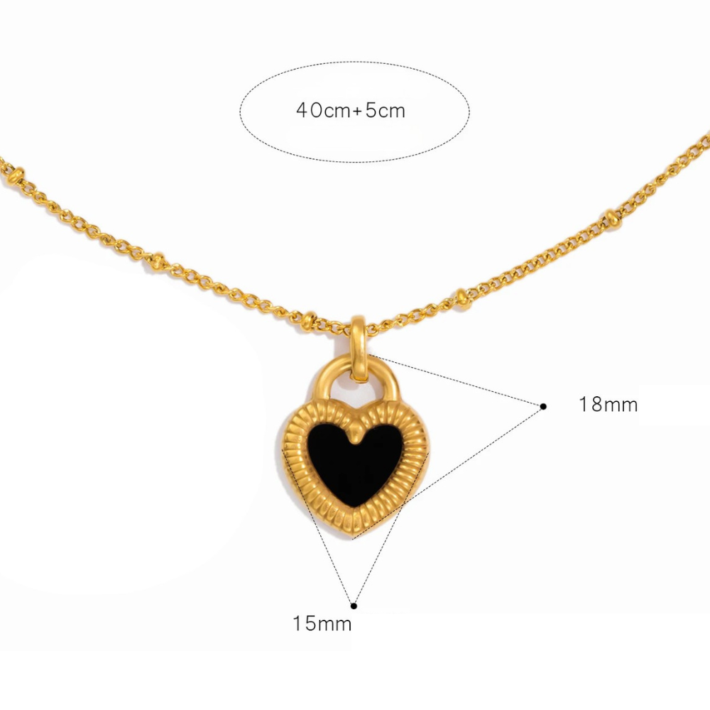 Collier Doré Coeur Noir resine