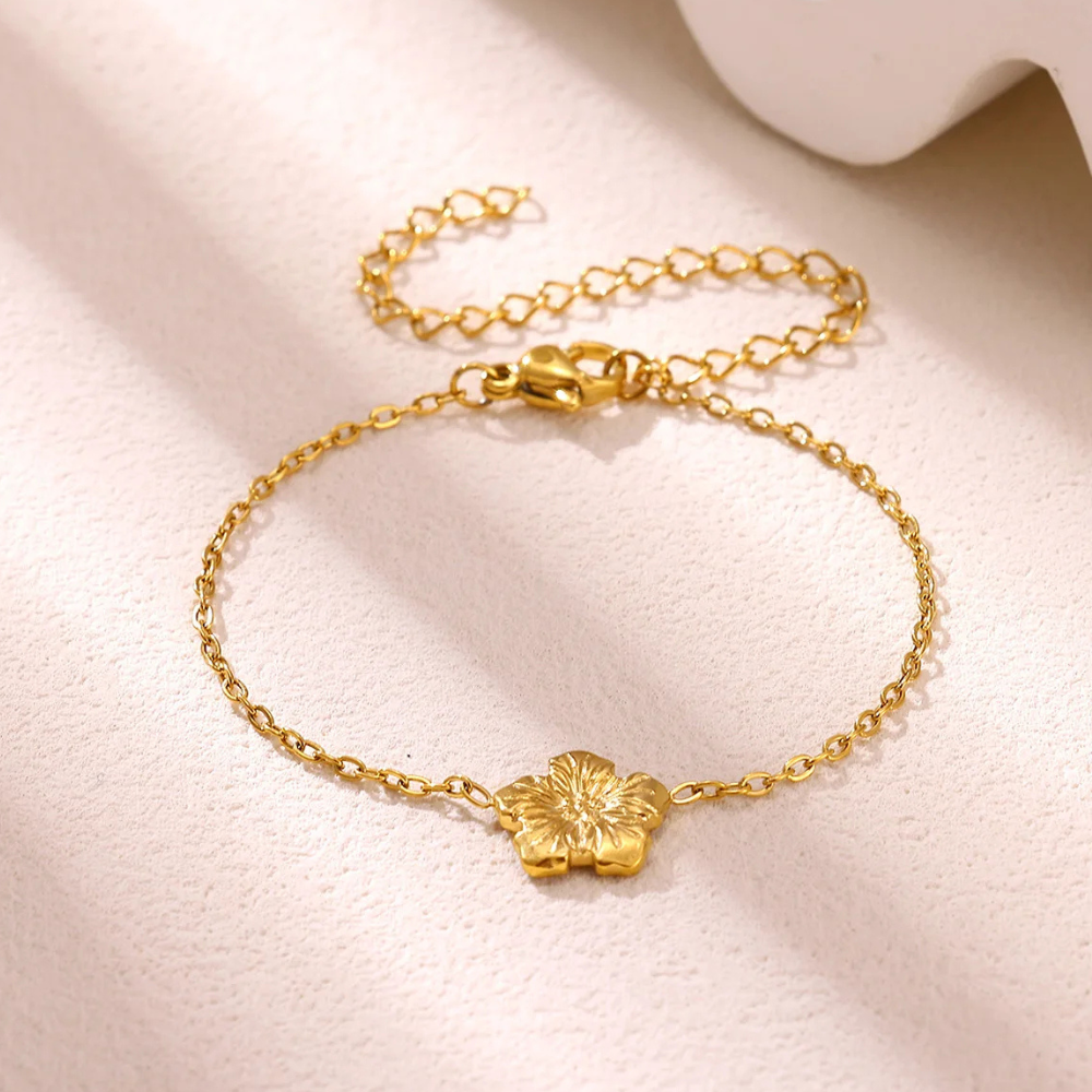 Bracelet Fleur Acier doré