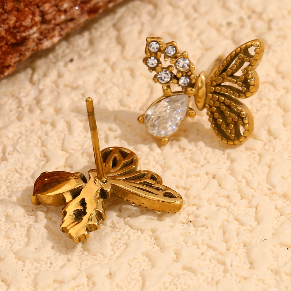 Boucles d'Oreille Papillon Strass doré