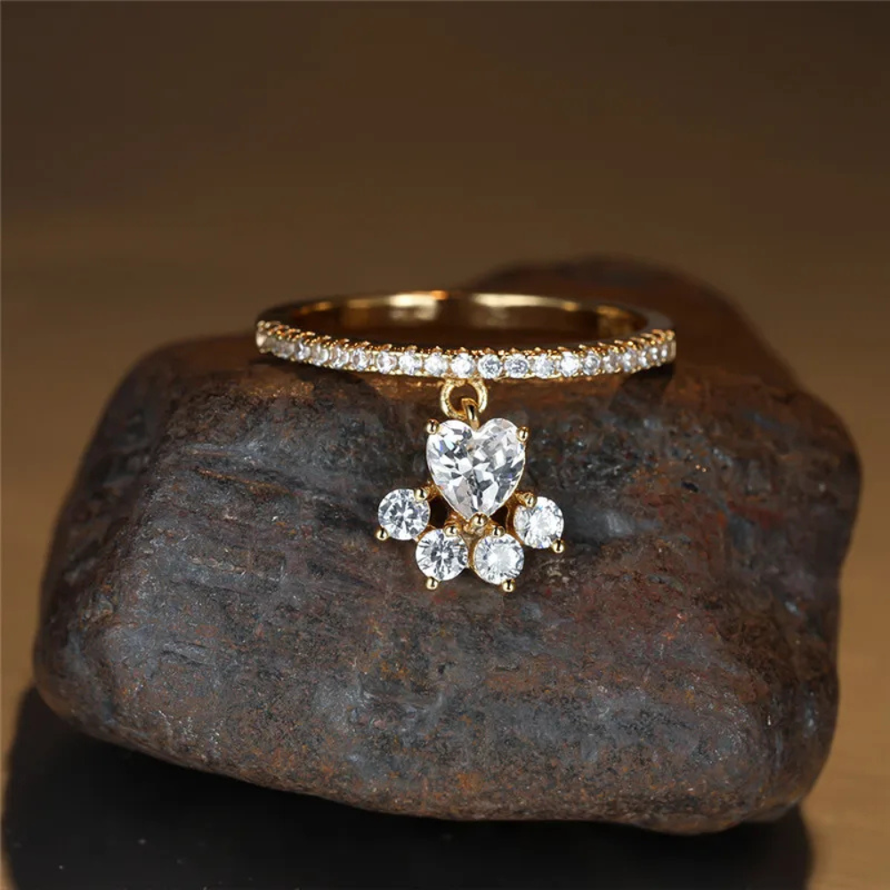 Bague Patte de Chien Strass doré