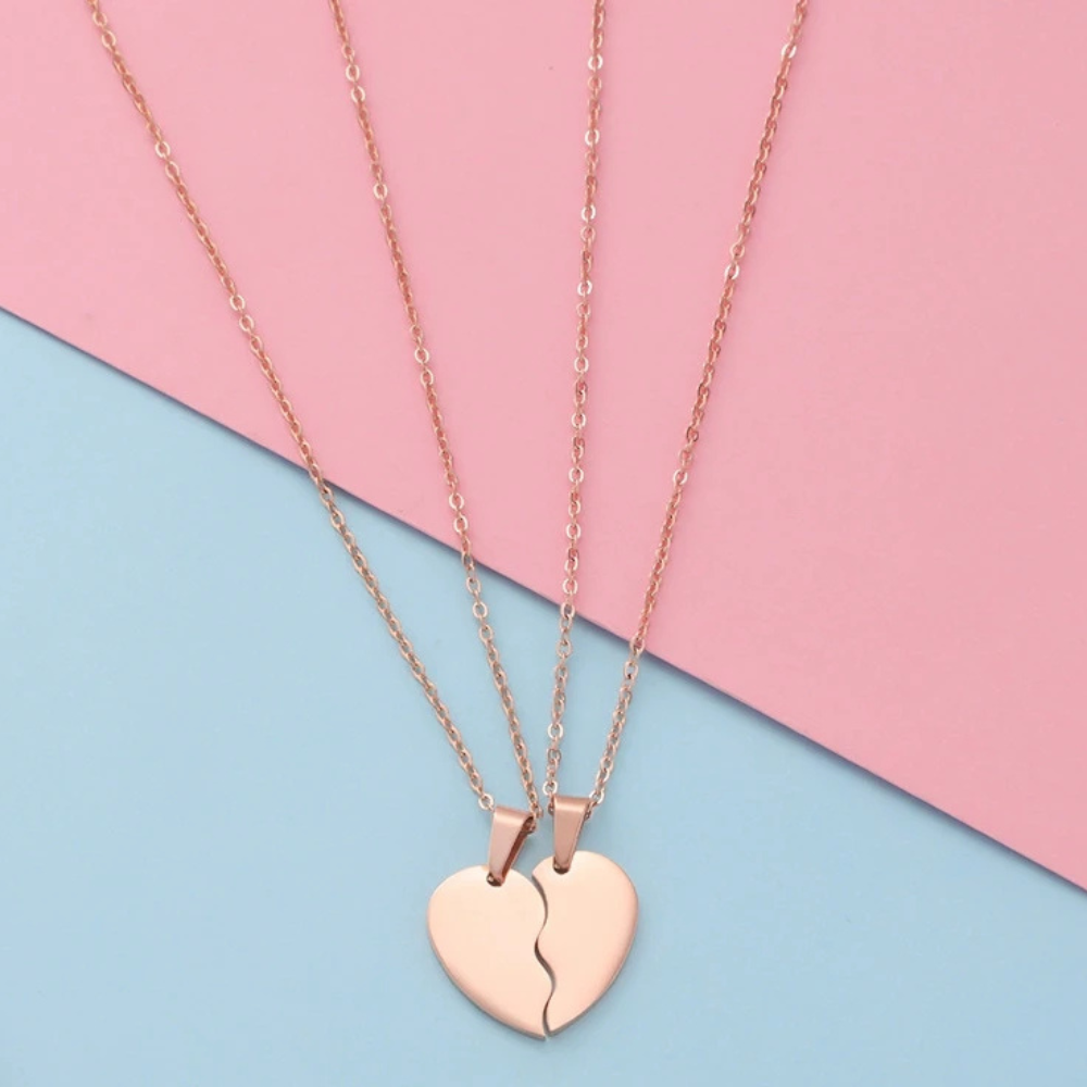 Collier Moitié Coeur rose