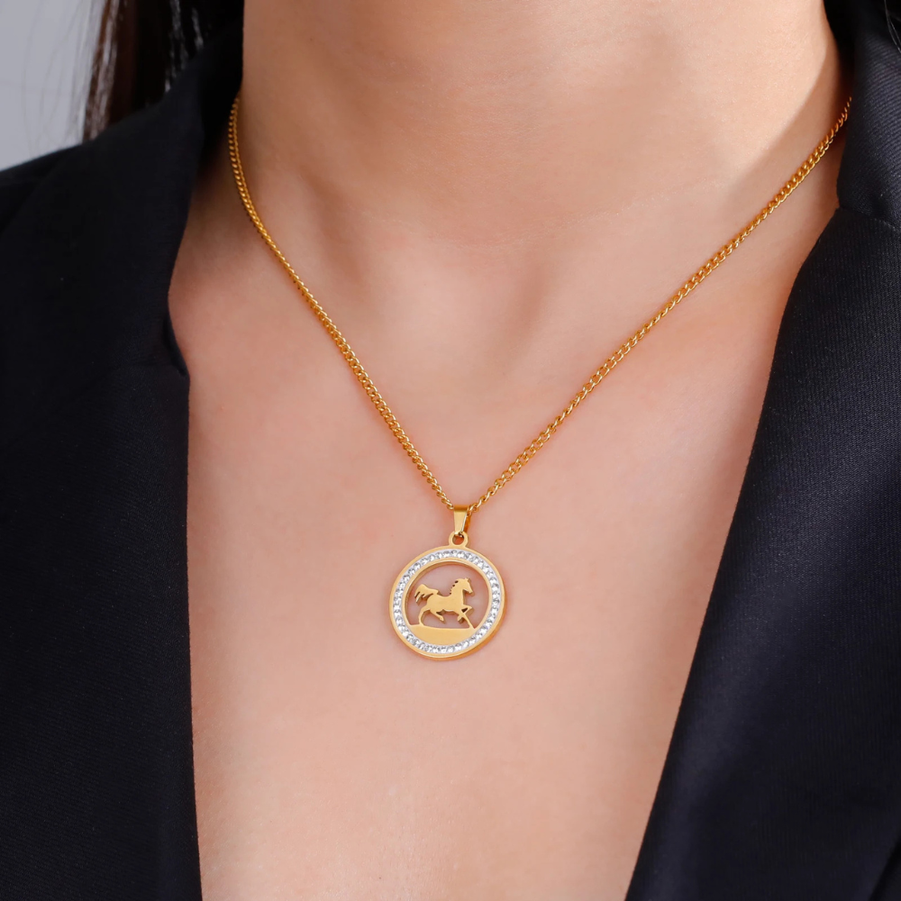 Collier Cheval Strass or