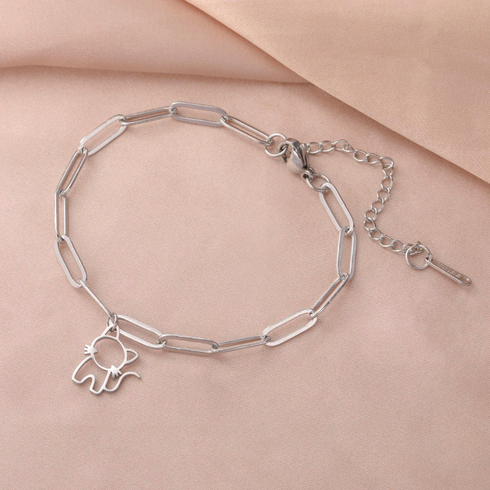 Bracelet Breloque Chat acier argent