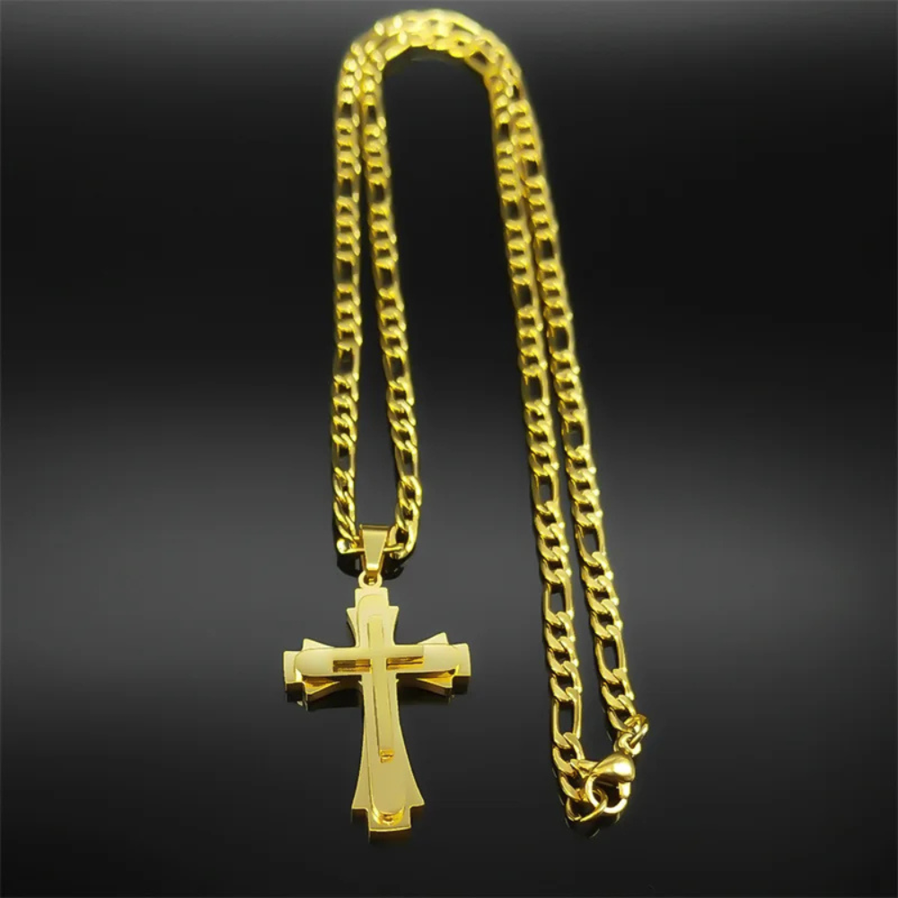 Collier Chaine et Grosse Croix maillons