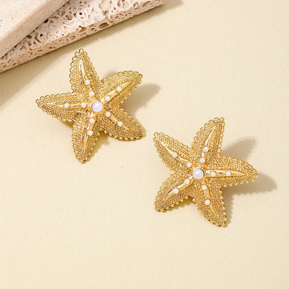 Boucles d'Oreilles Étoile de Mer Perles or femme