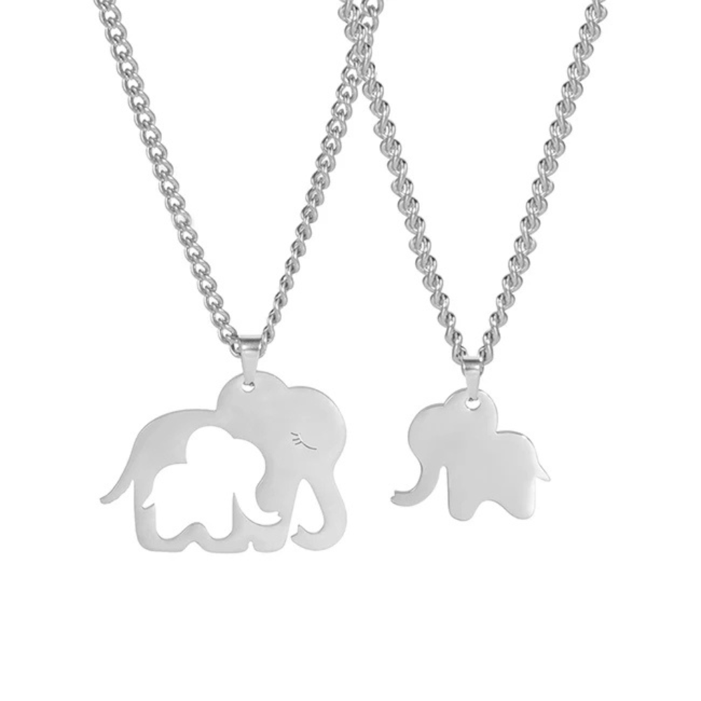 Collier Éléphant Maman Enfant argent