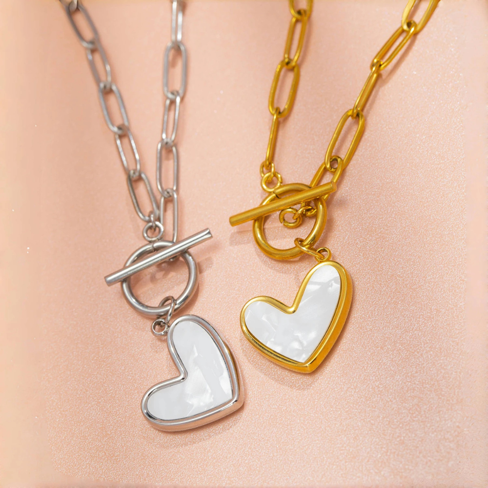 Collier Coeur Nacre argenté