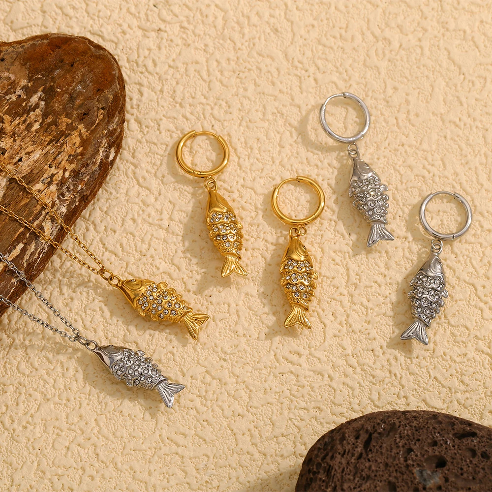 Boucles d'Oreilles Poisson diamant