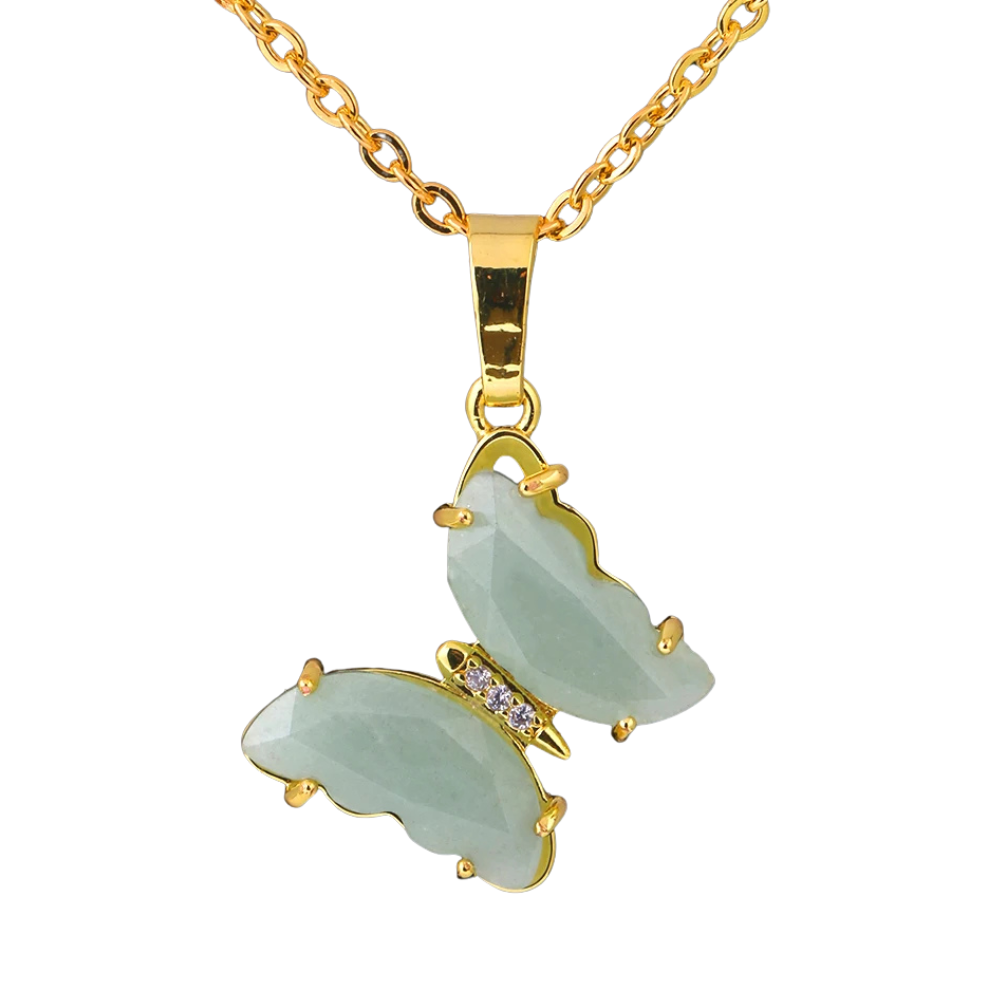 Collier Papillon Pierre vert