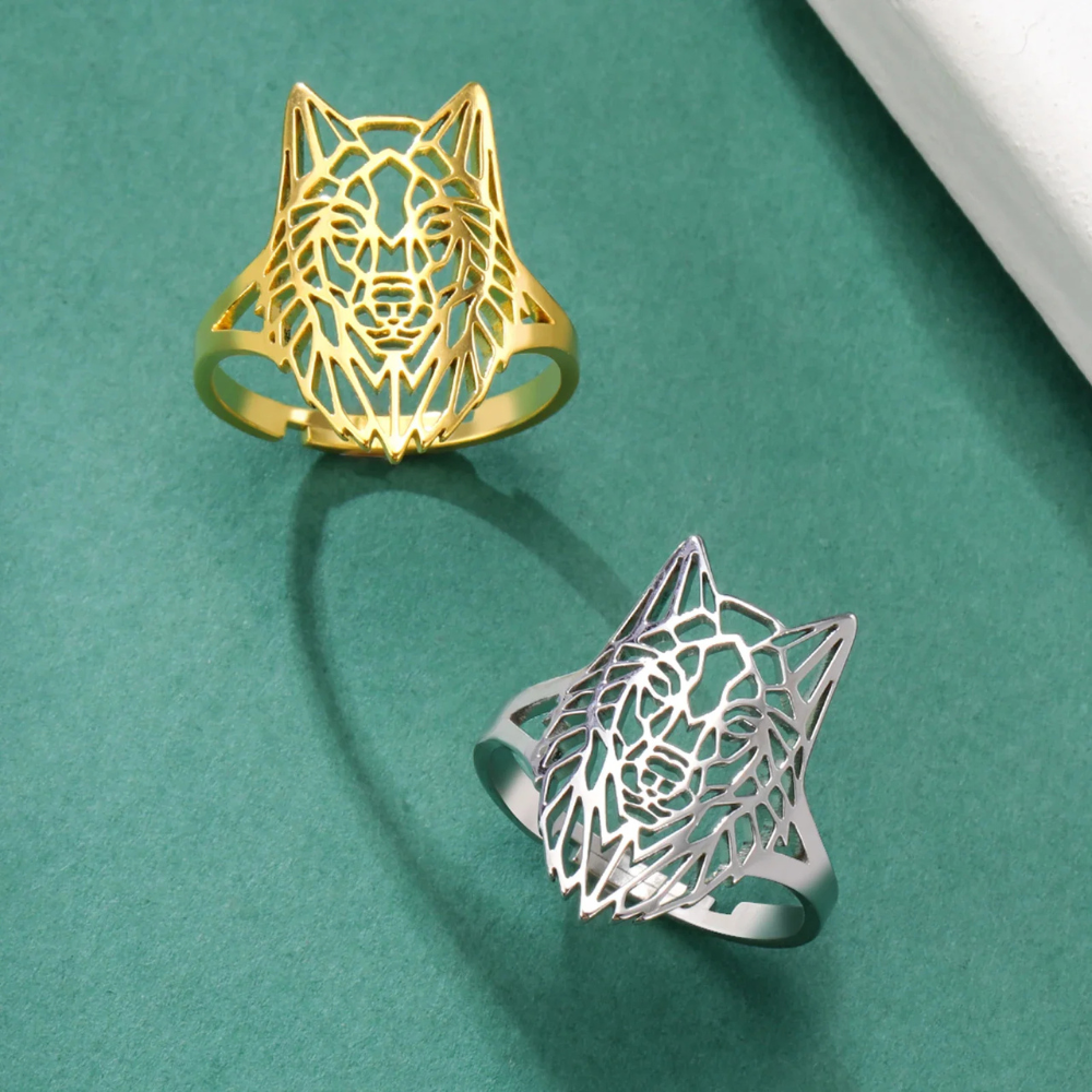 Bague Loup Origami acier inox