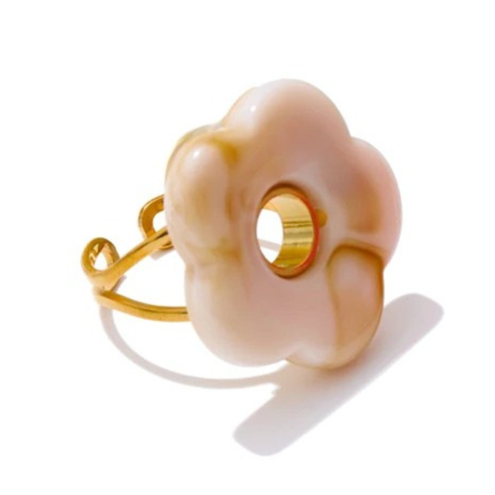 Bague Fleur Résine blanche