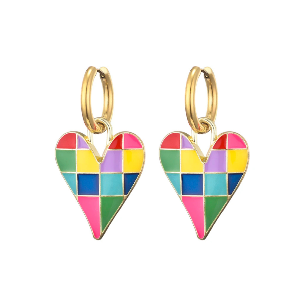 Boucles d'Oreilles Coeur Carreaux mutli