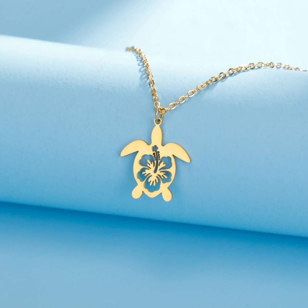 Collier Tortue fleur pendentif