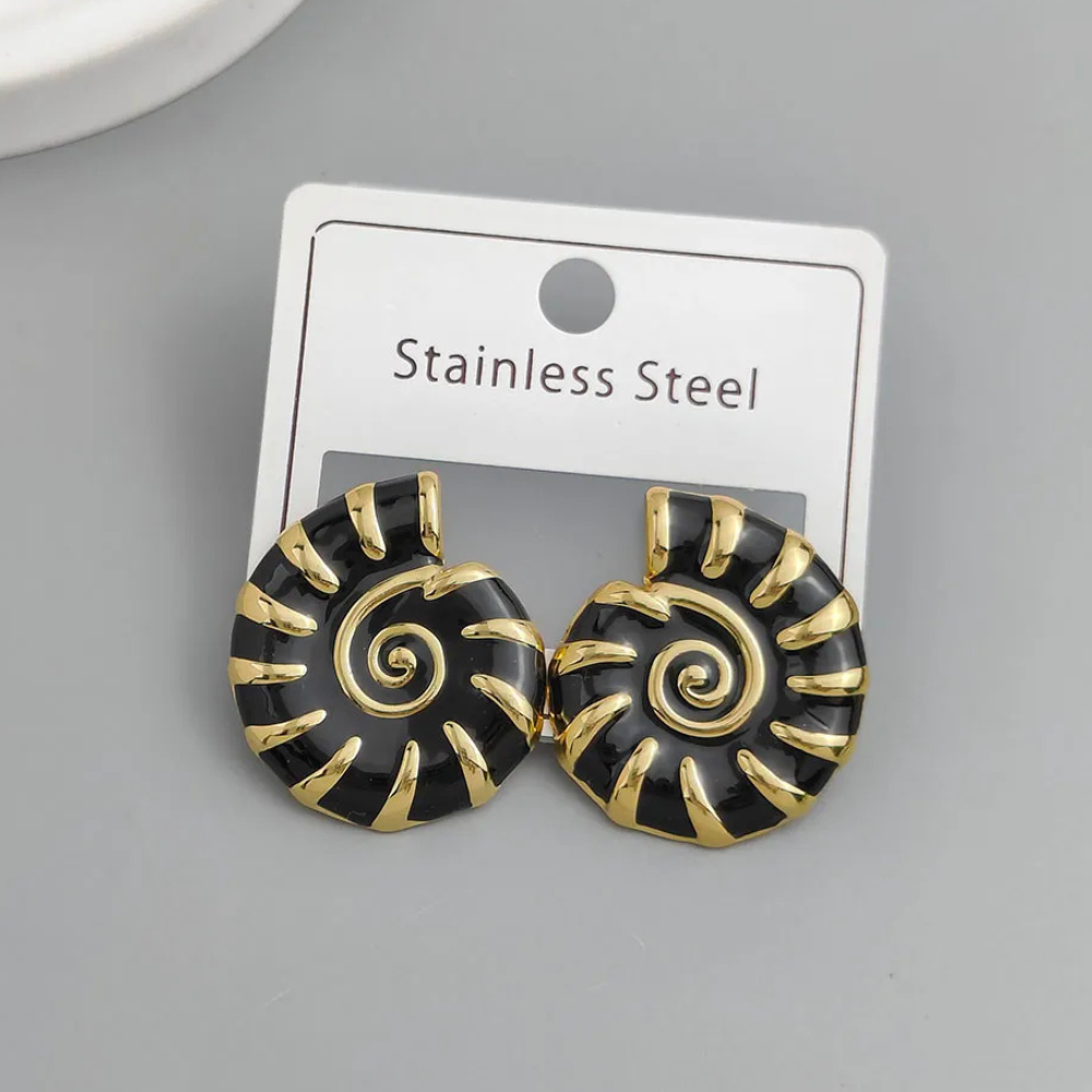 Boucles d'Oreilles Coquillage Or et noir