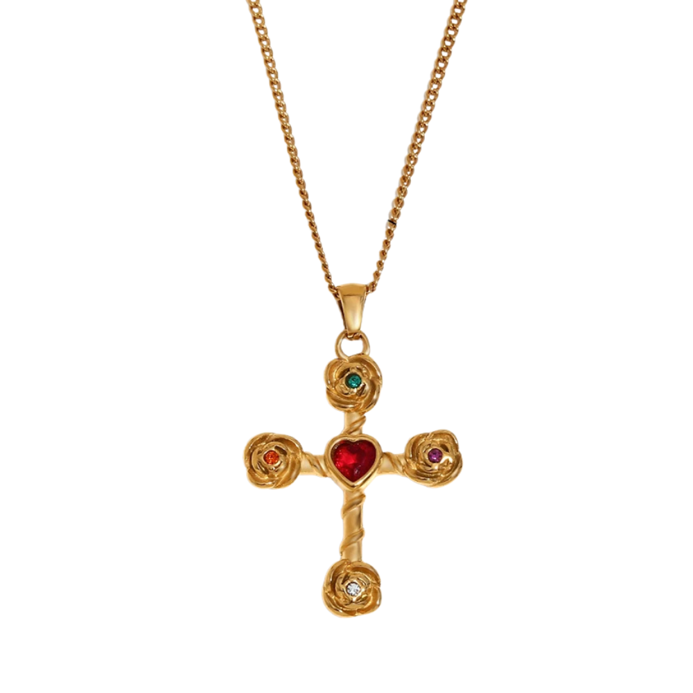 Collier Croix Coeur Rouge