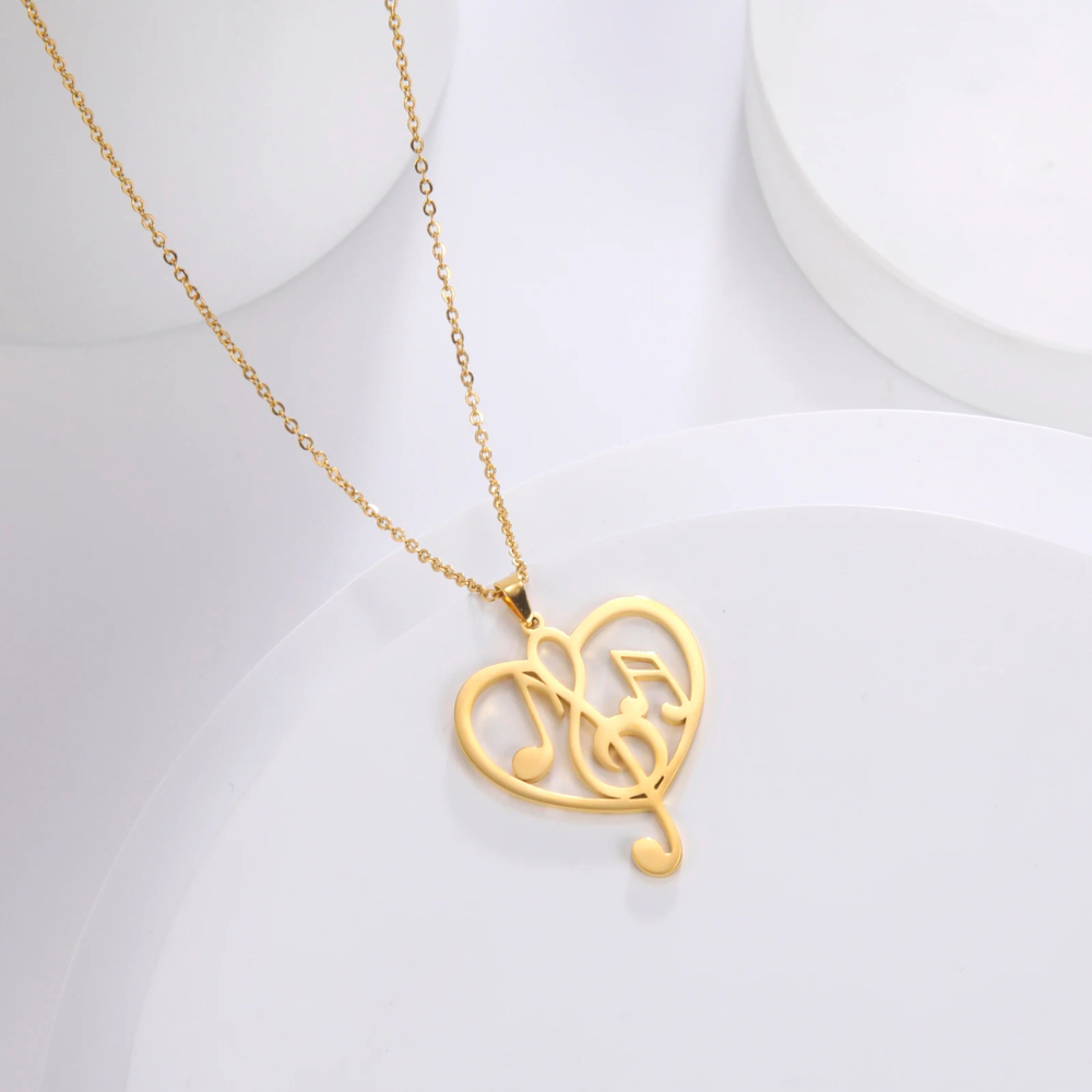 Collier Coeur Musique acier doré