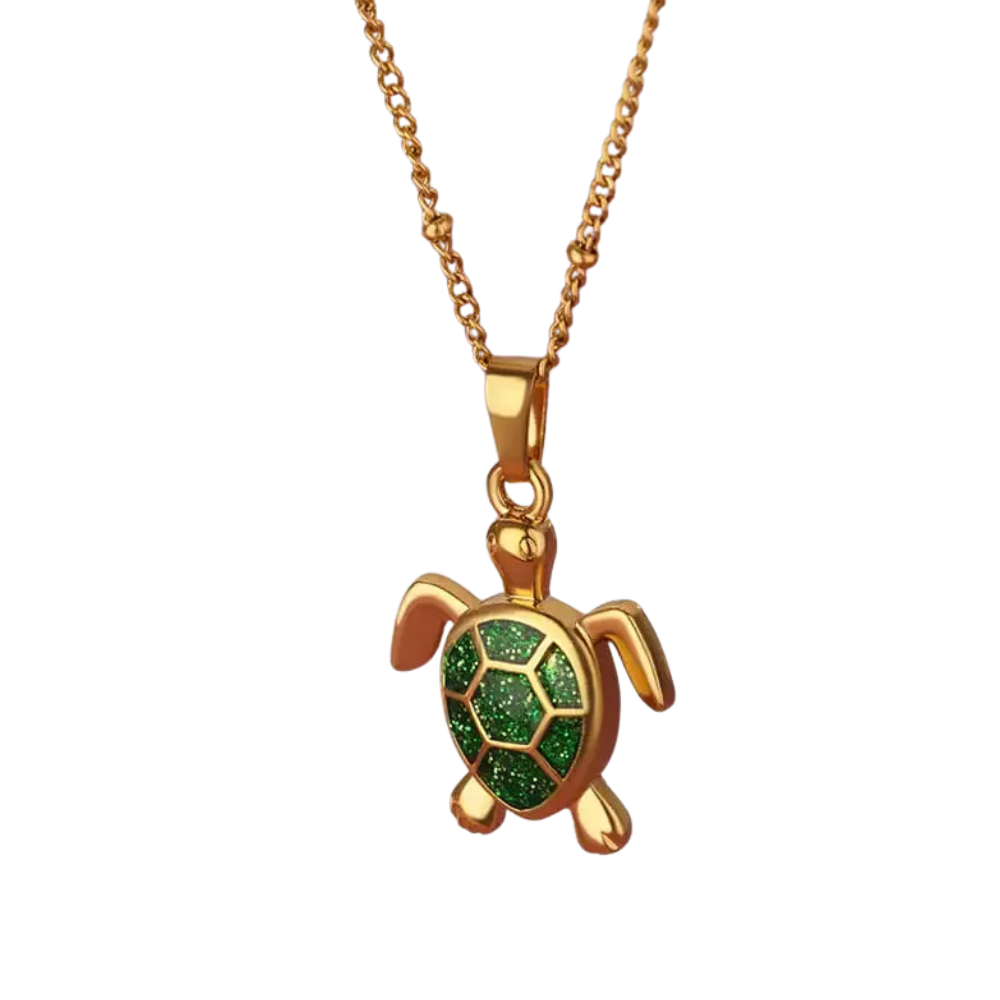 Collier Tortue Doré et verte