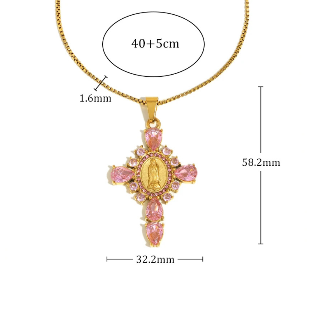 Collier Croix Pierres Rosesor