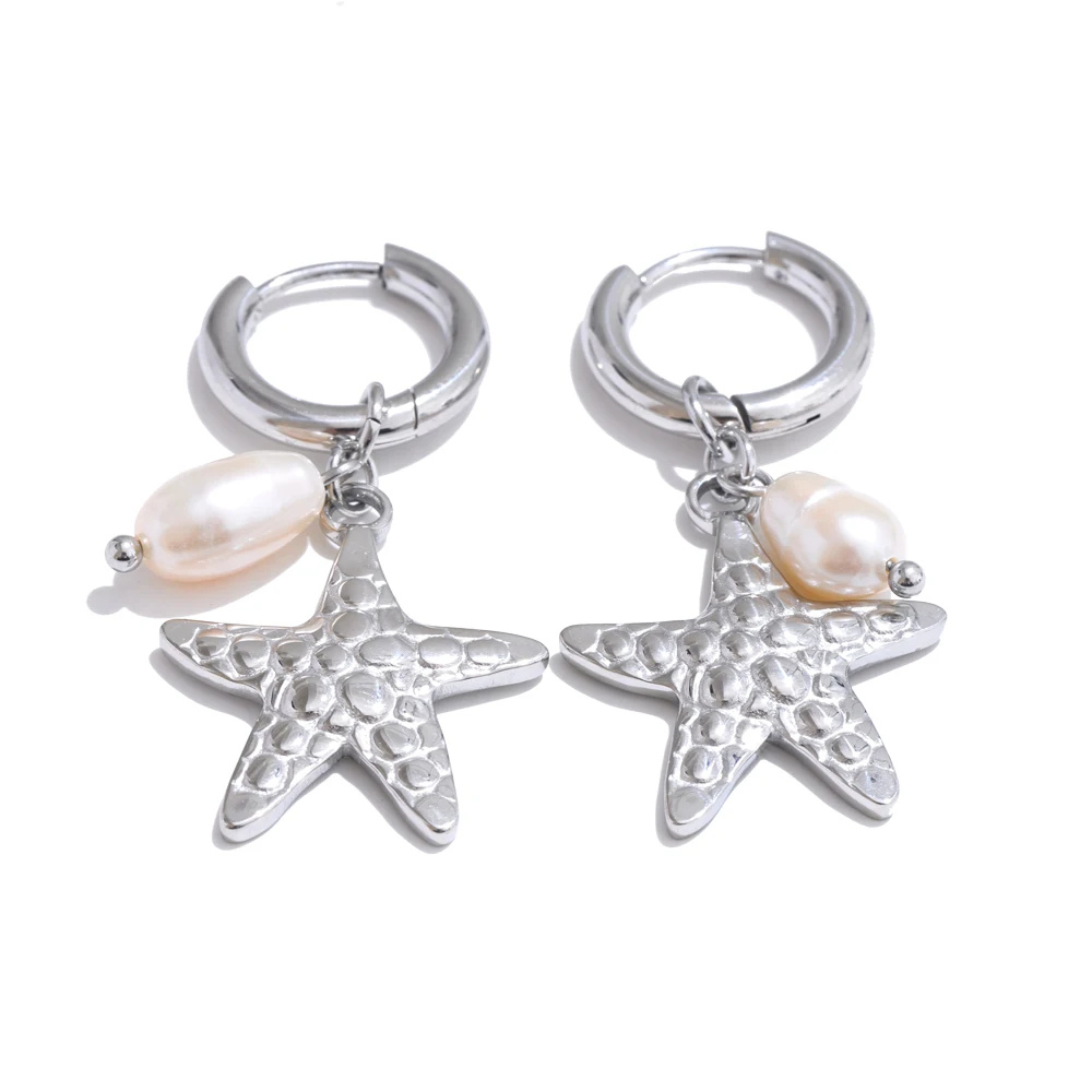 Boucles d'Oreilles Créoles Breloque Étoile de Mer argent