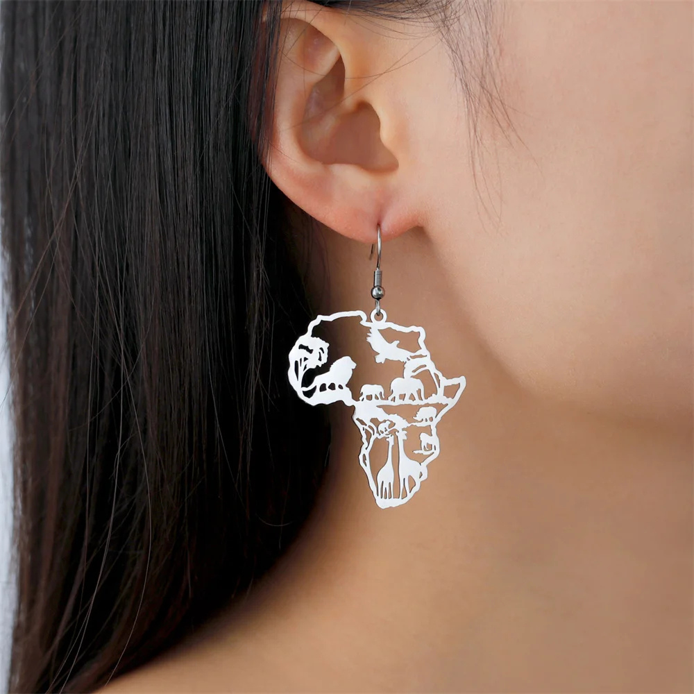 Boucles d'Oreilles Afrique Animaux argent