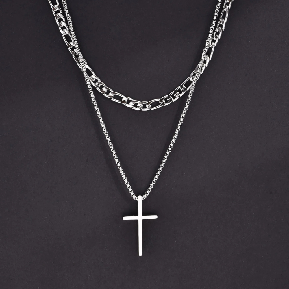 Double Collier Croix Homme pendentif